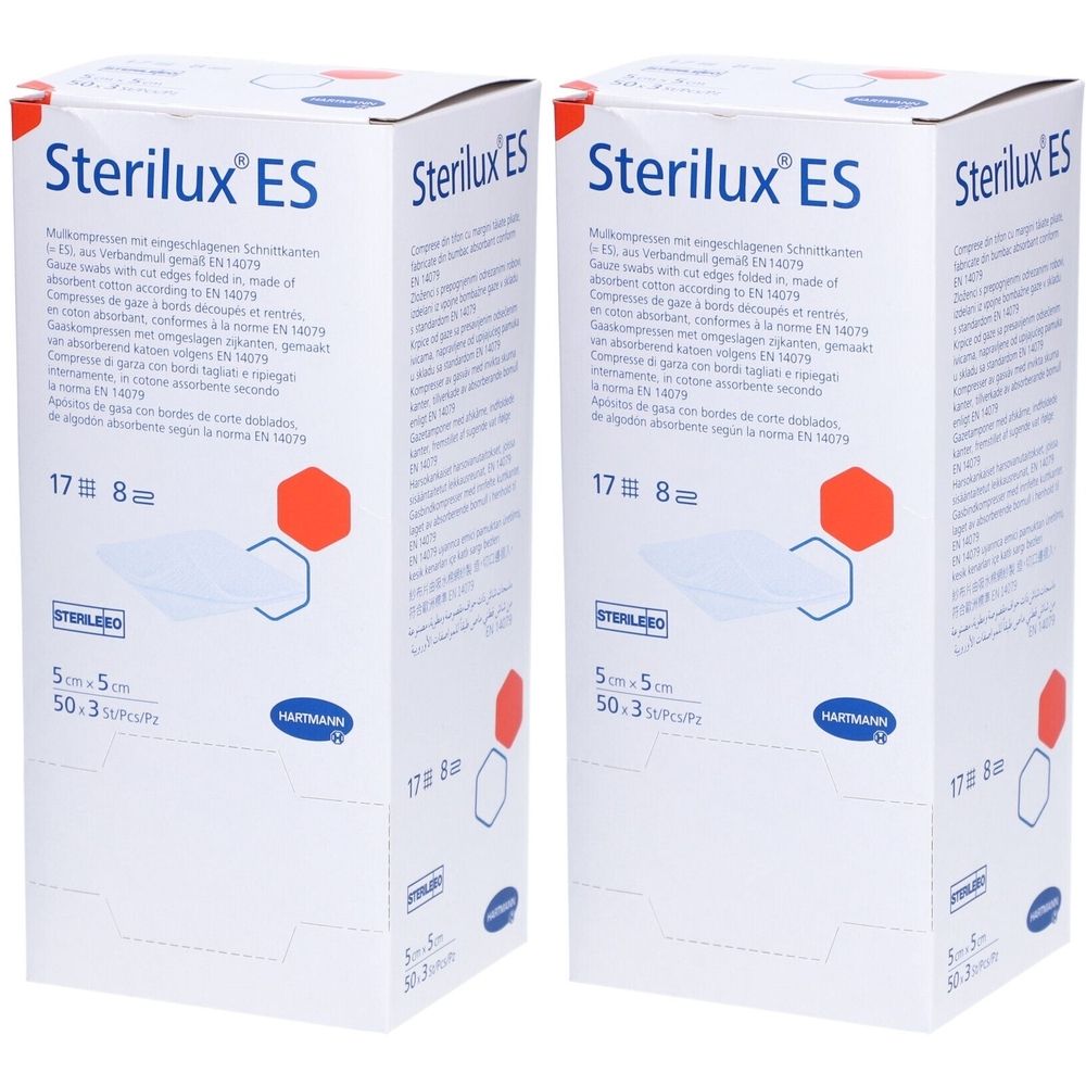 HARTMANN Sterilux® ES Compresses pliés et longuettes type 17 stériles 8 plis 5 x 5 cm