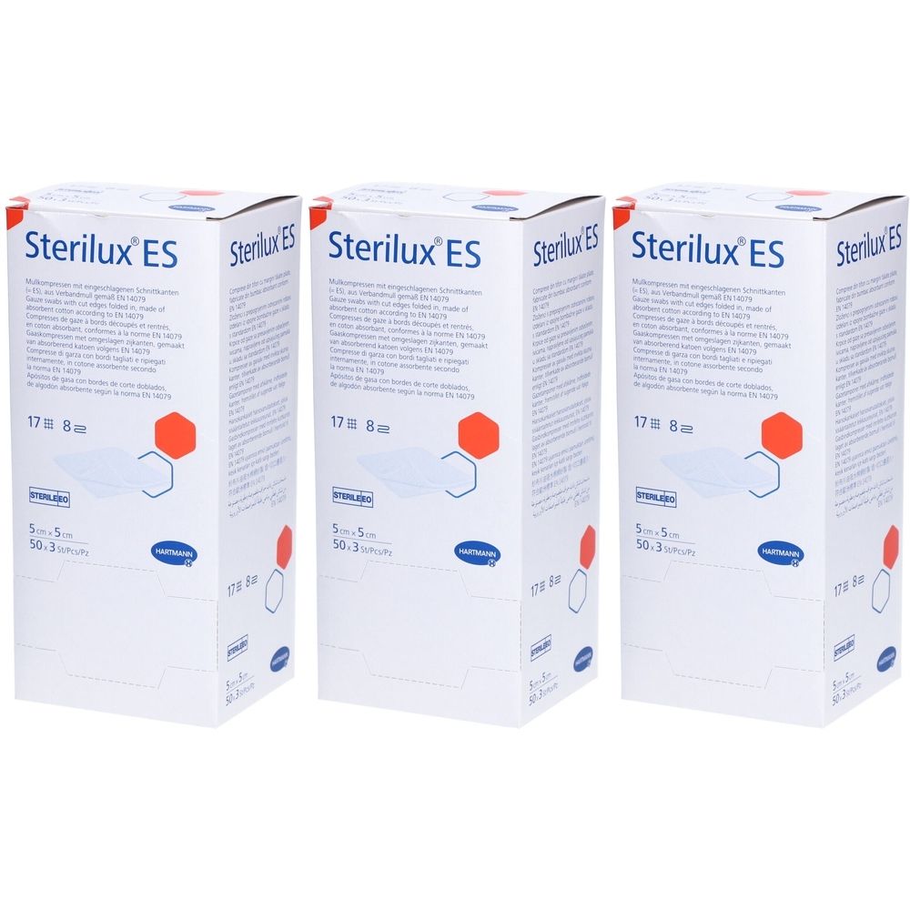 HARTMANN Sterilux® ES Compresses pliés et longuettes type 17 stériles 8 plis 5 x 5 cm