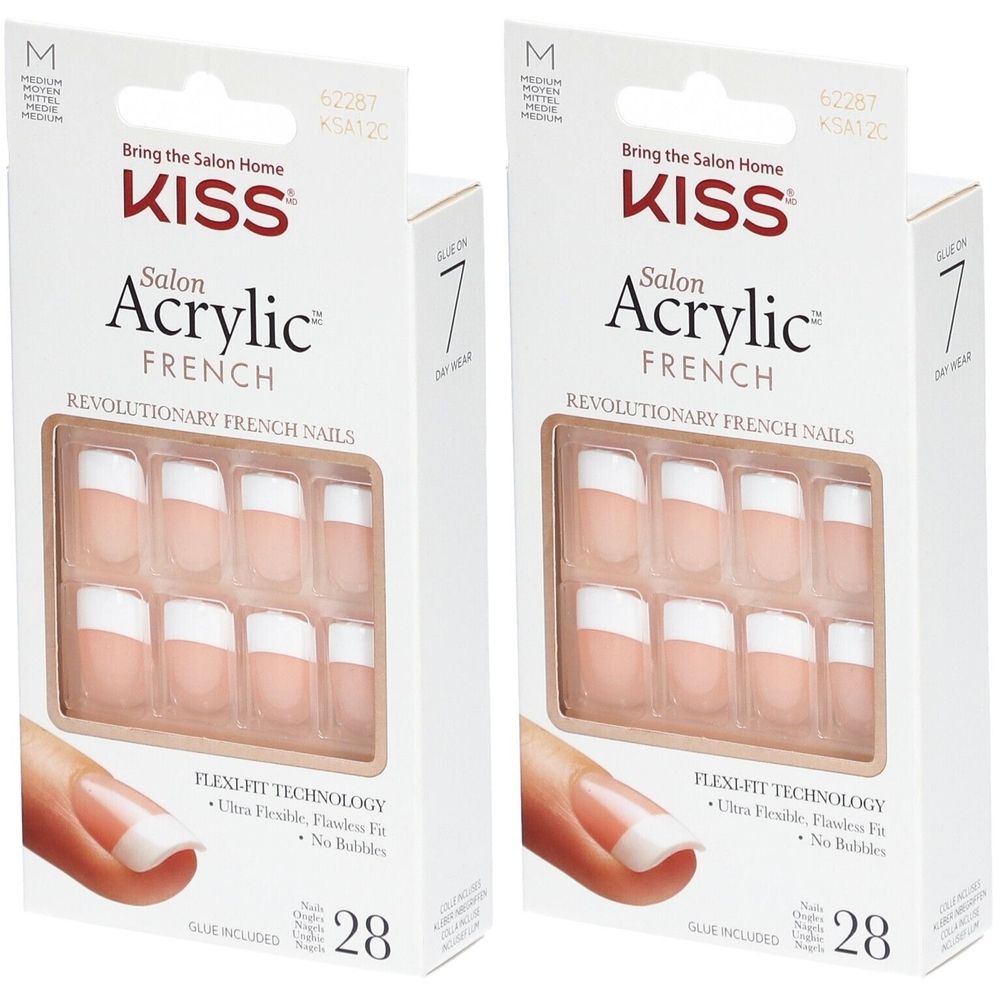 Zwei Packungen Press-on Nägel. Marke: KISS. French-Design mit weißer Spitze. 28 Stück pro Packung.