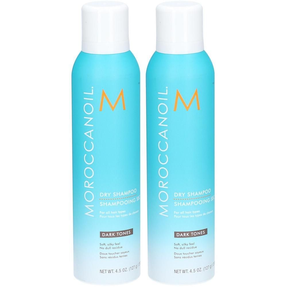 Deux aérosols de shampoing sec Moroccanoil pour tons foncés. 127g chacun.
