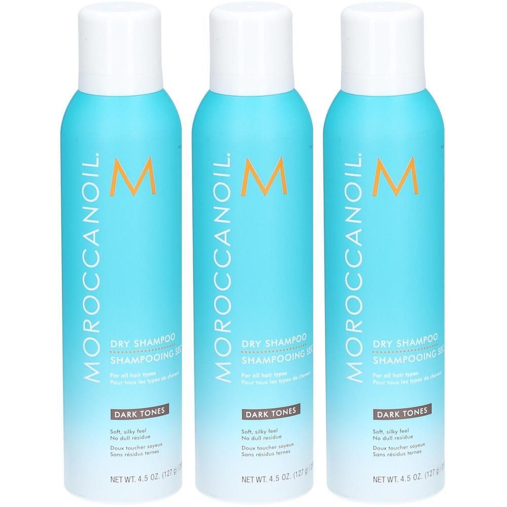 Trois bouteilles de shampooing sec Moroccanoil pour tons foncés. 4,5 oz (127 g) par bouteille.