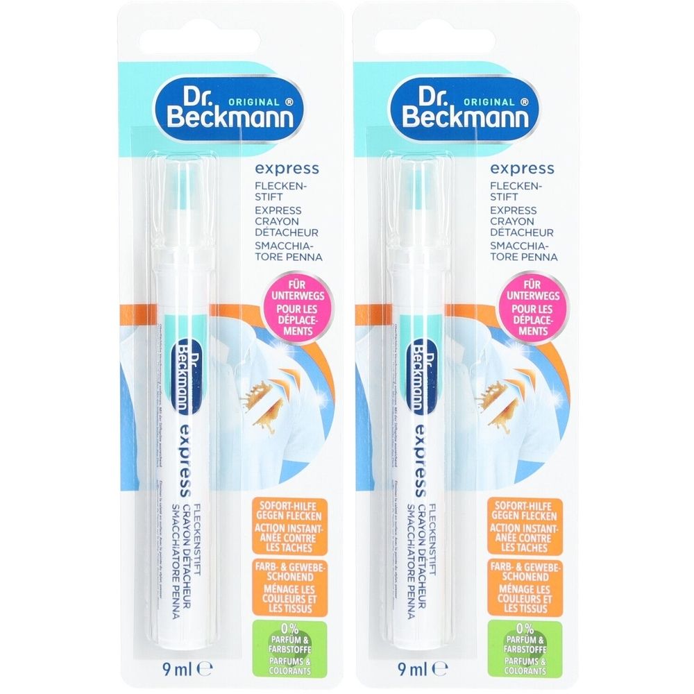 Deux stylos détachants sous blister. Inscription : Dr. Beckmann, express Flecken-Stift. 9 ml.