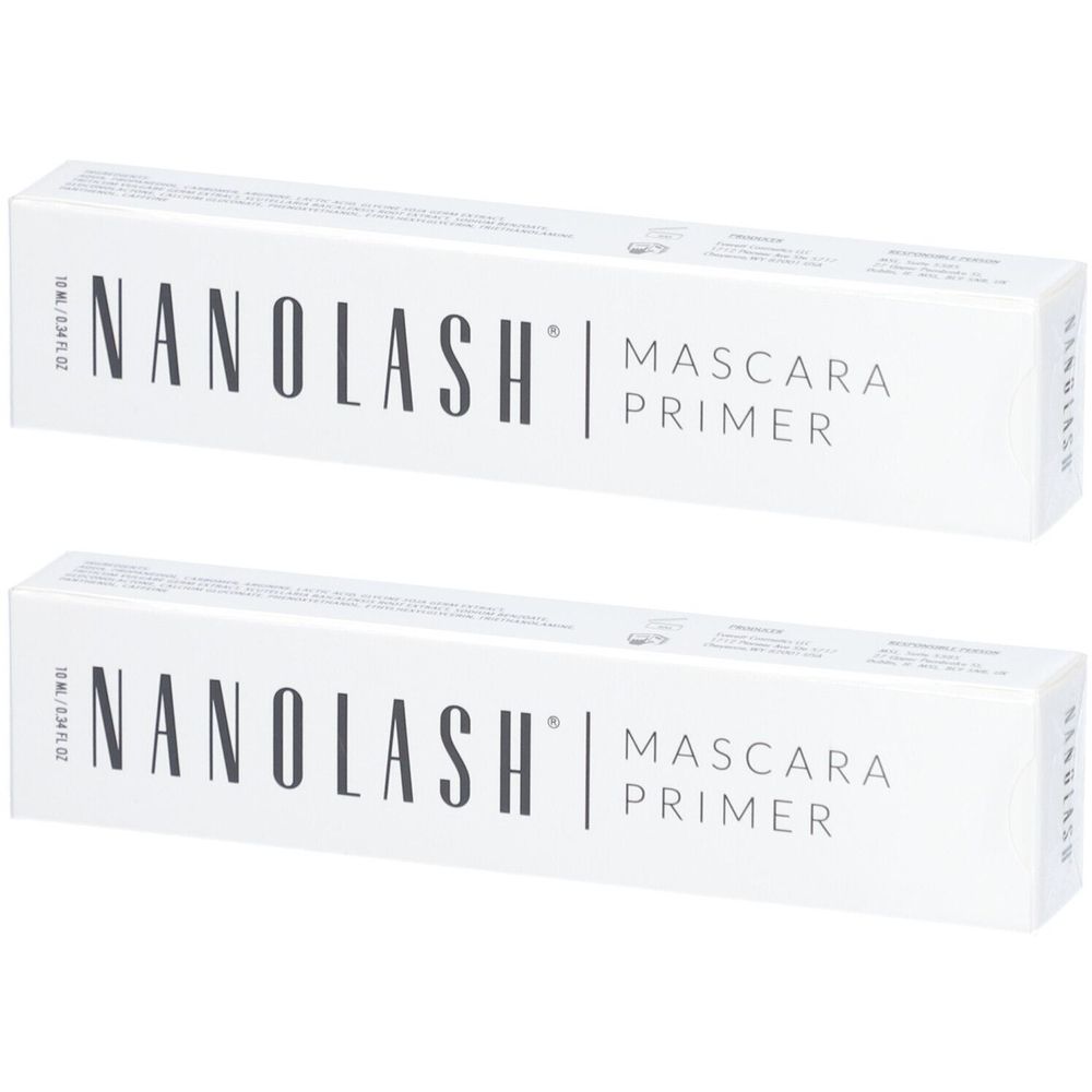 Zwei weiße Schachteln mit der Aufschrift "NANOLASH MASACARA PRIMER".