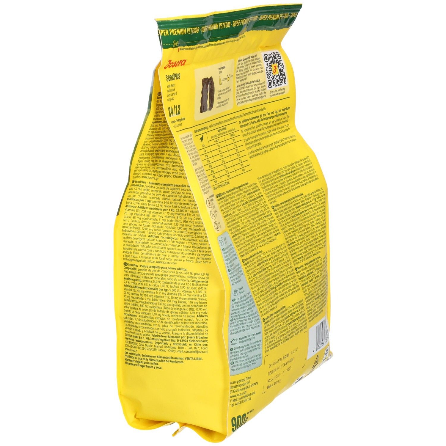 Rückseite einer Josera Light & Vital Hundefutterpackung mit Nährwertangaben und Inhaltsstoffen.