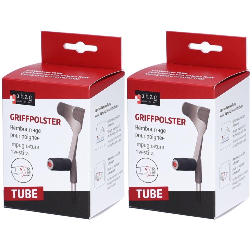 Deux boîtes de coussinets de poignée. Inscription : GRIFFPOLSTER, Rembourrage pour poignée, Impugnatura rivestita. Marque : sahag.