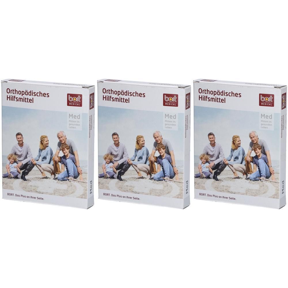 Zwei Packungen 'Orthopädisches Hilfsmittel Med' von Bort Medical mit Familienabbildung.