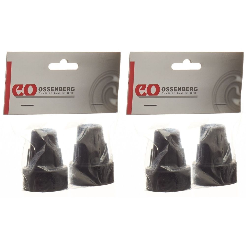 Zwei Packungen mit je zwei schwarzen Krückenkapseln. Die Verpackung zeigt das Logo von OSSENBERG.
