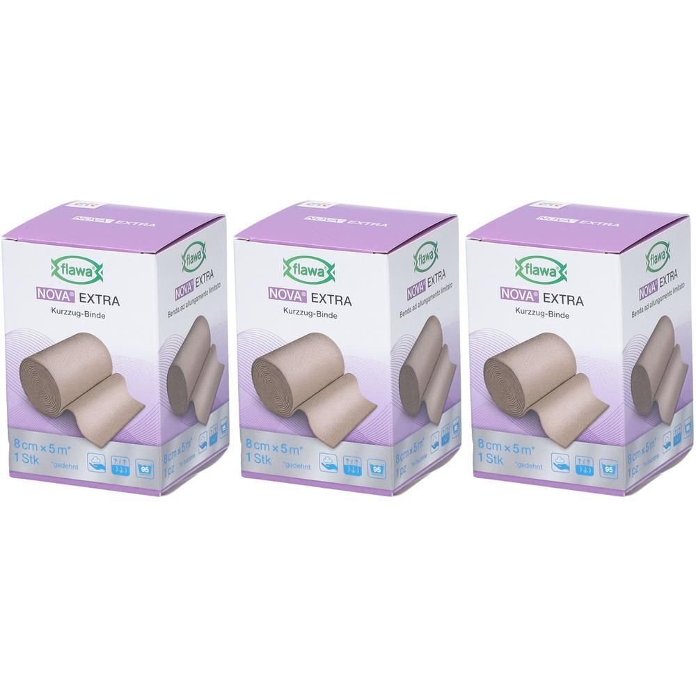 Trois boîtes de FLAWA Nova Extra Bande à courte extension, 6cm x 5m.
