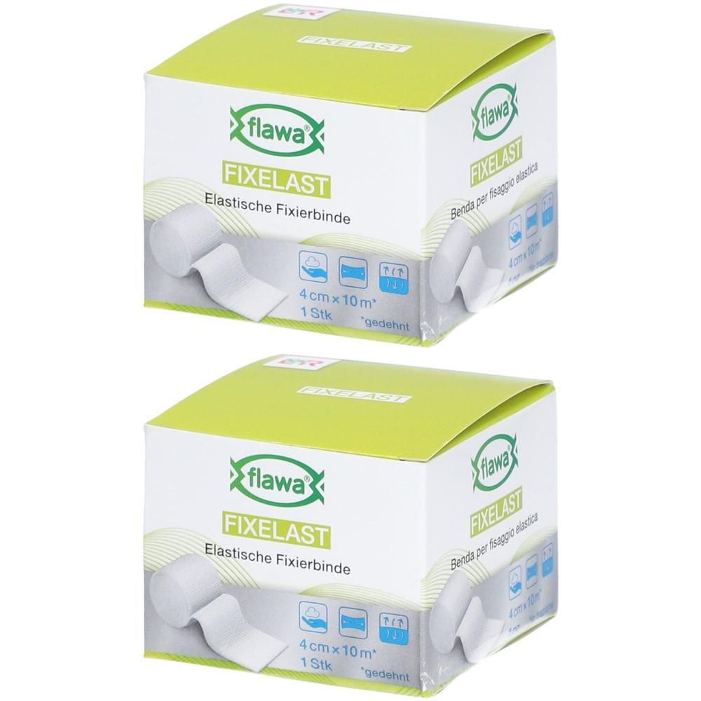 Deux paquets de bande de fixation élastique FLAWA Fixelast, 4 cm x 10 m.