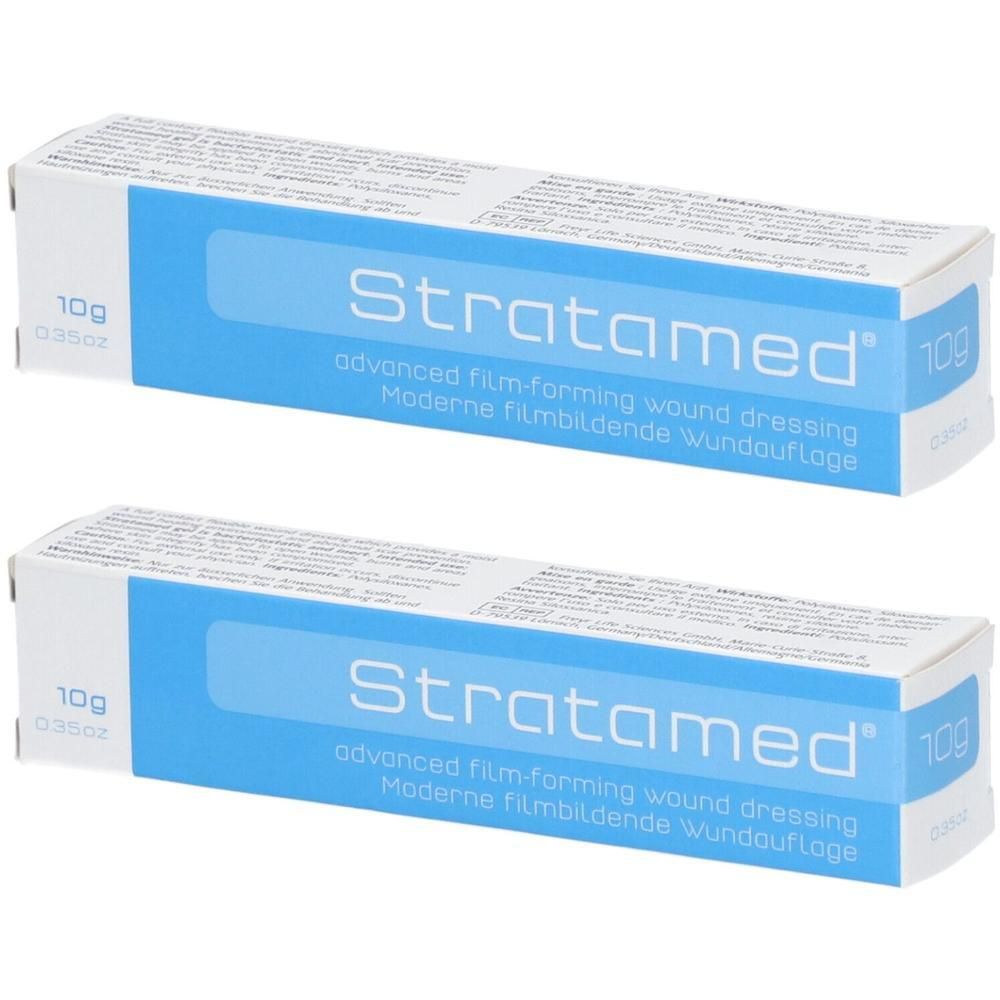 Deux paquets de Stratamed®: 10g, pansement filmogène avancé.