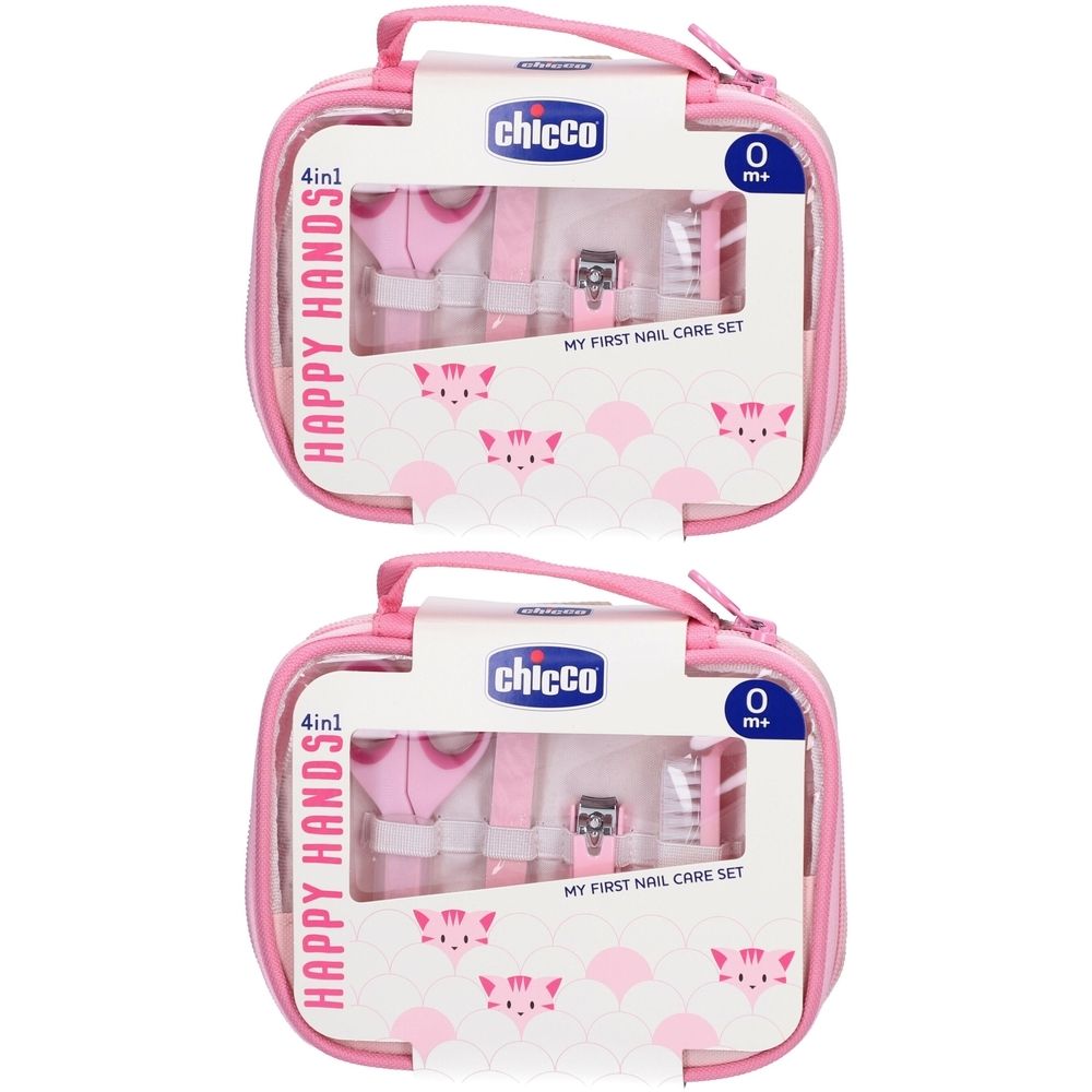 Trousse de soins des ongles rose pour filles. Ciseaux, lime et coupe-ongles inclus. Avec poignée et fermeture éclair. Marque Chicco.