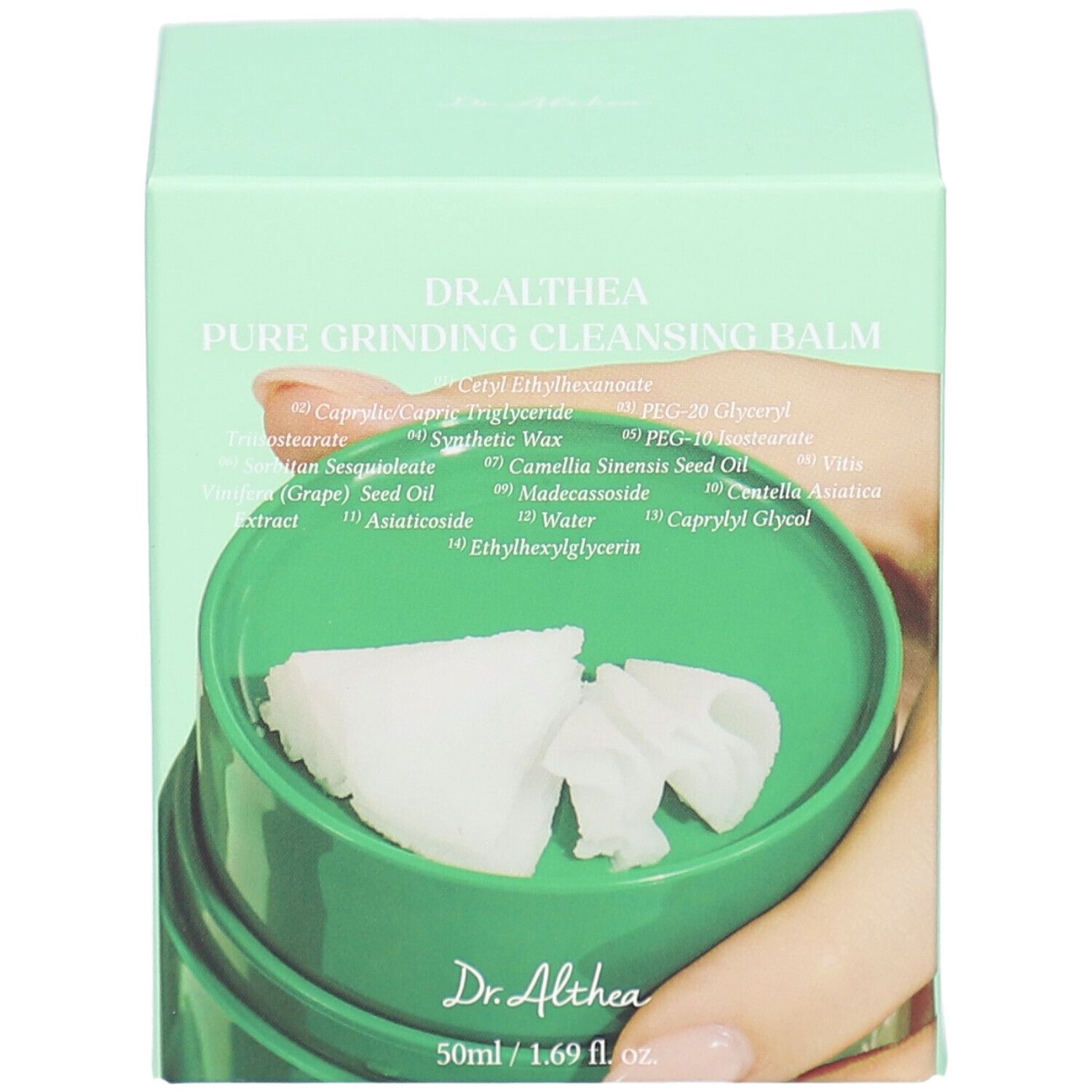 Grüne Dose mit Produktname und Inhaltsstoffen. Produkt in grüner Dose mit Tüchern. Vegan-Siegel.