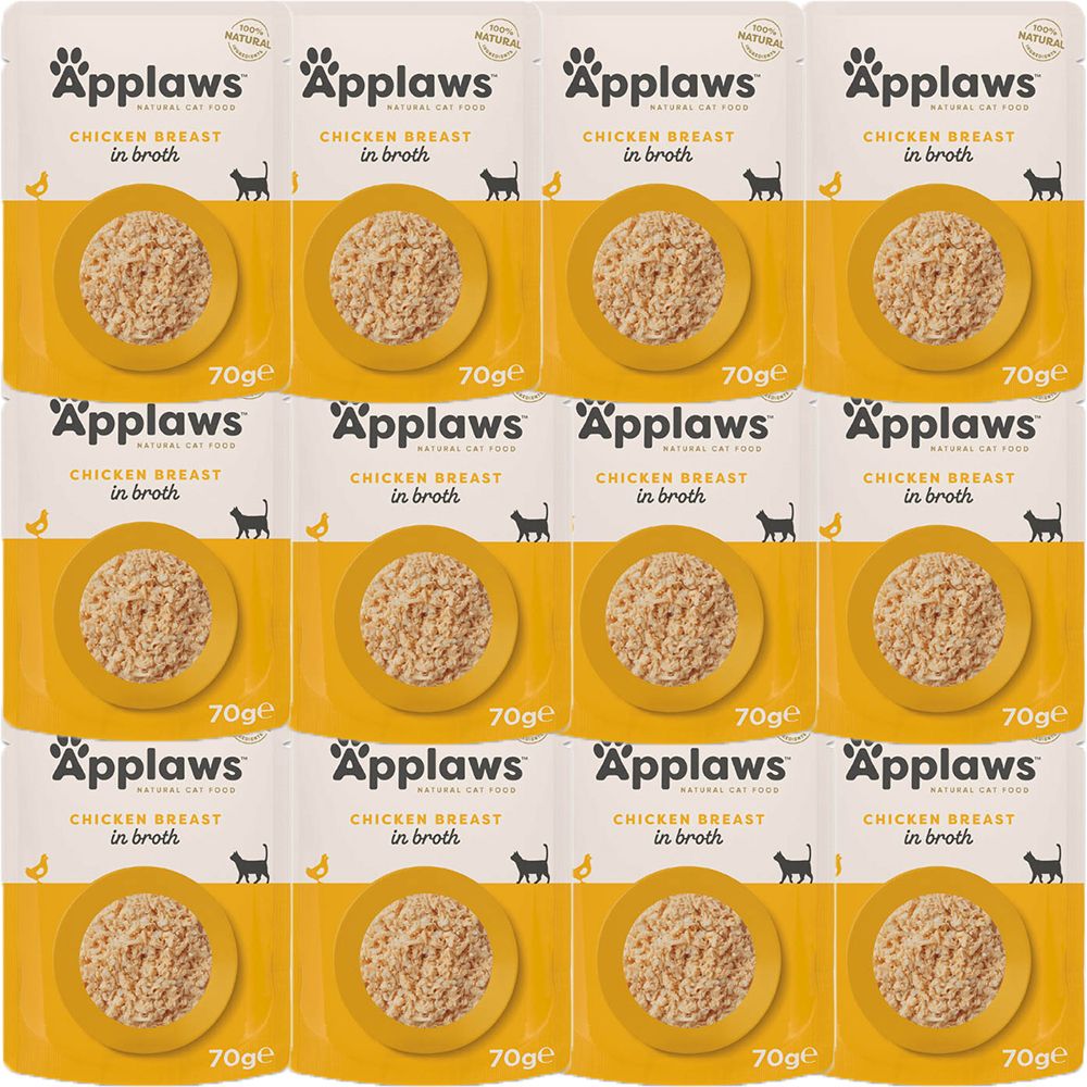 Applaws Hühnerbrust in Brühe für Katzen, 12x 70g Beutel.