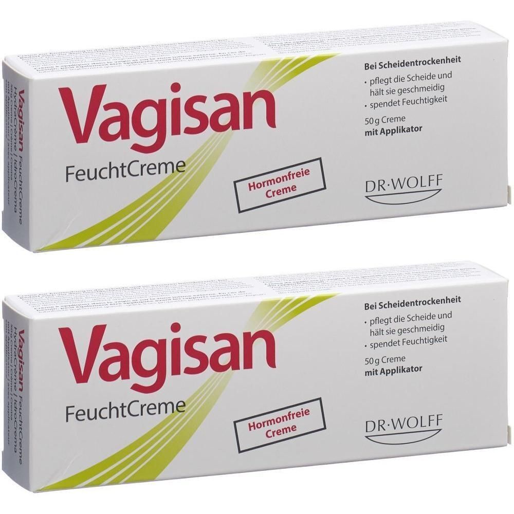 Zwei Packungen Vagisan FeuchtCreme, 50g. Hormonfreie Creme mit Applikator zur Linderung von Scheidentrockenheit.