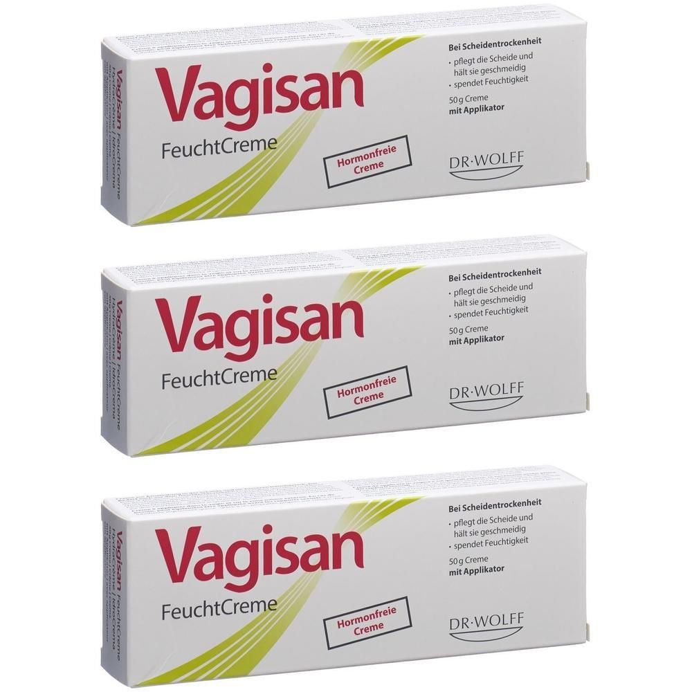 Drei Packungen Vagisan FeuchtCreme, 50g, mit Applikator.