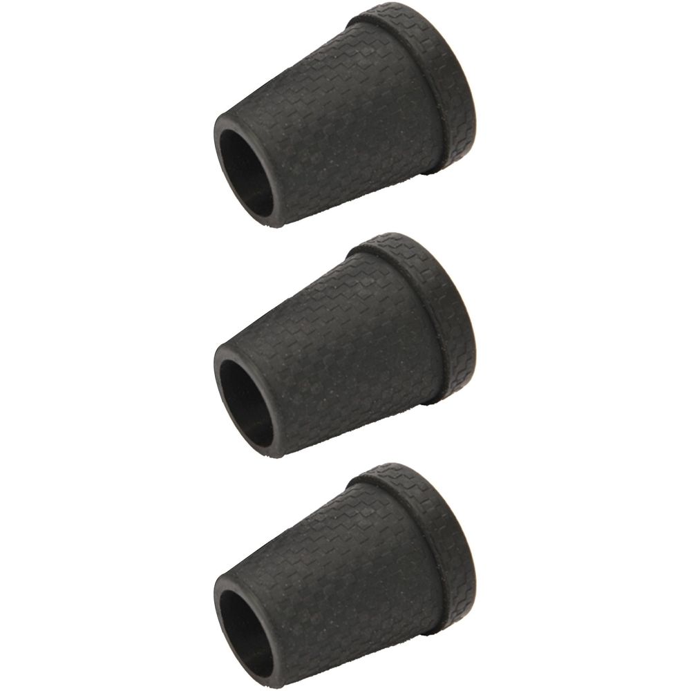 Trois embouts noirs pour bâtons en carbone. Forme conique avec surface texturée et anneau supérieur.