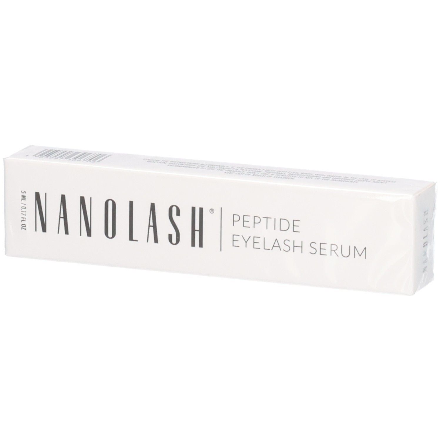 Weiße Verpackung für Nanolash Peptide Eyelash Serum, 5ml.