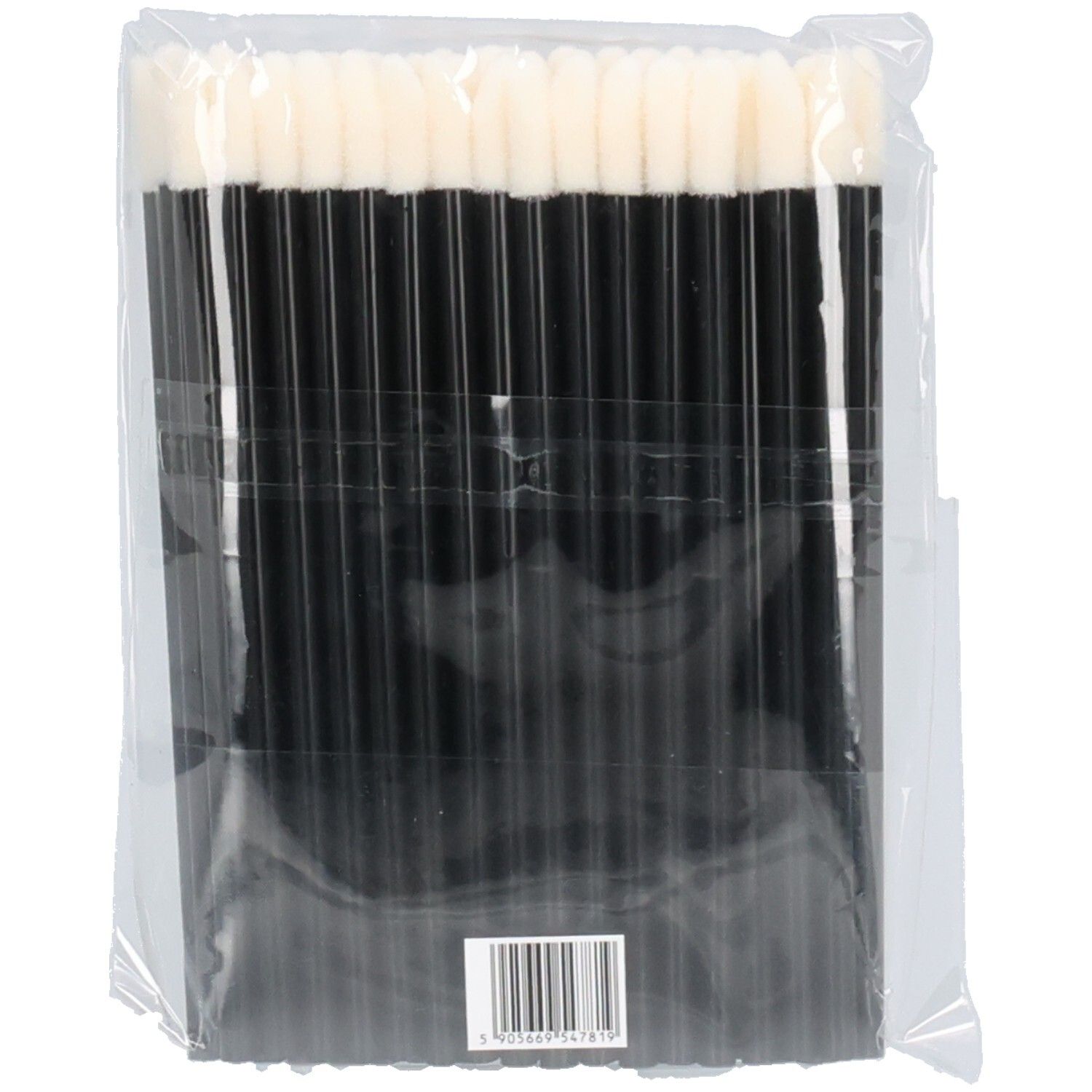 Verpackung mit vielen schwarzen Applikatorstäbchen mit hellen Schaumstoffspitzen.