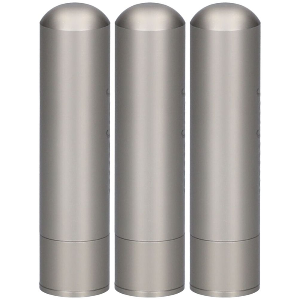 Trois bâtonnets olfactifs cylindriques en acier inoxydable beige, aux extrémités arrondies. Les bâtonnets sont côte à côte.