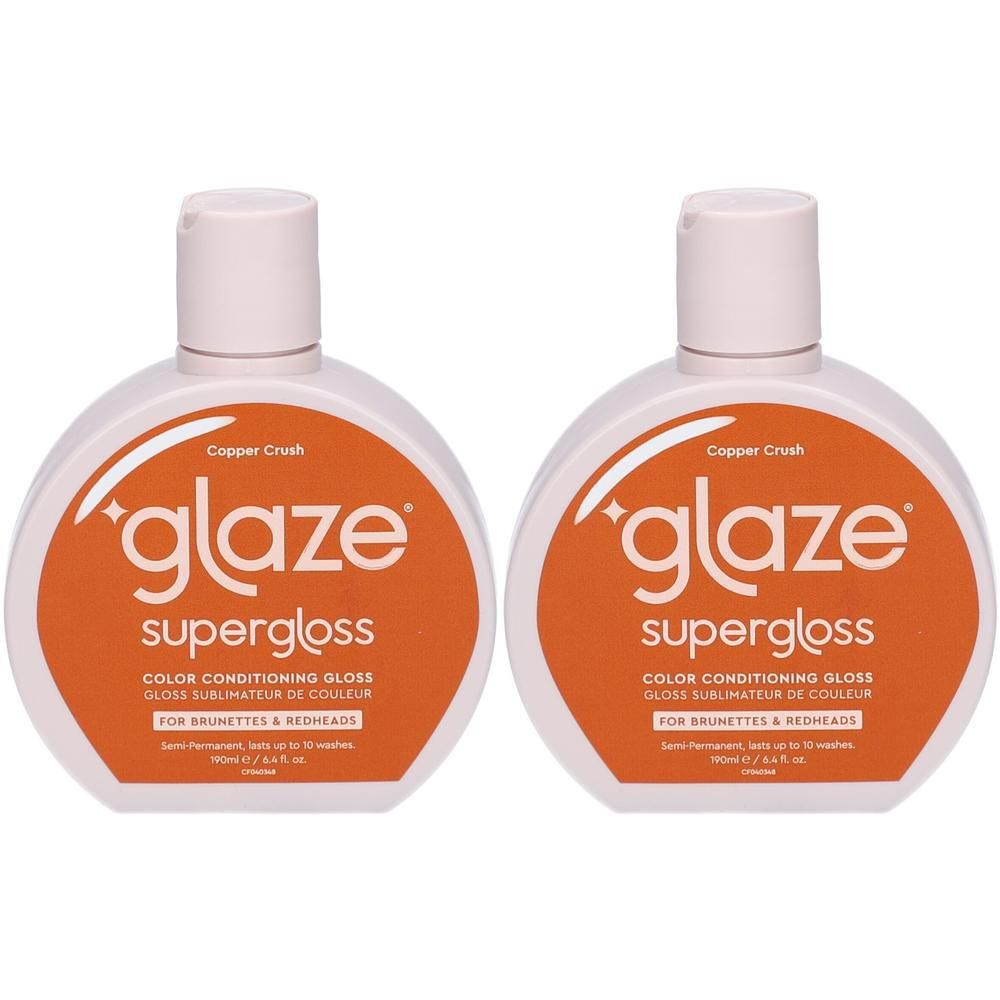 Zwei Flaschen Glaze Supergloss Copper Crush, Farb-Conditioning Gloss.