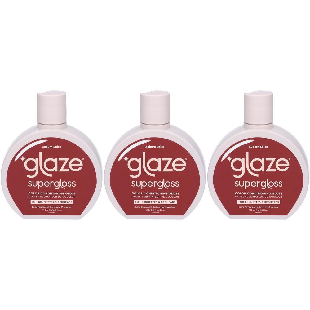 Drei Flaschen Glaze Supergloss Color Conditioning Gloss in Auburn Spice.