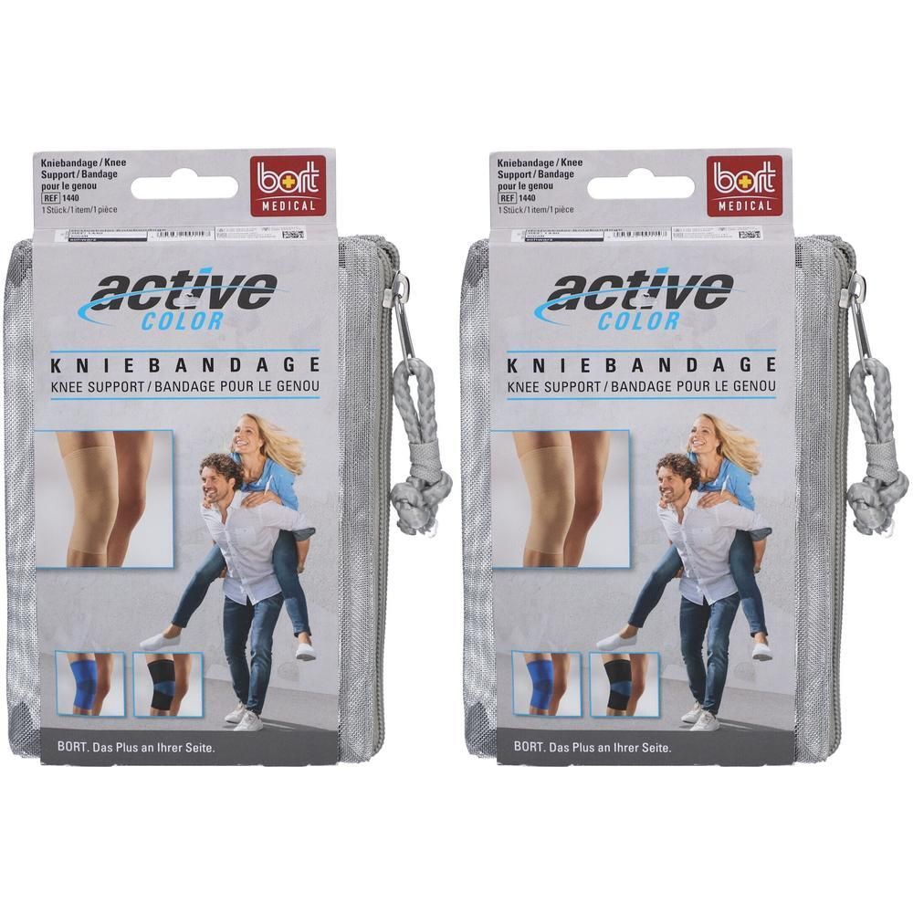 Deux genouillères ActiveColor en boîte avec images du produit et logo du fabricant.