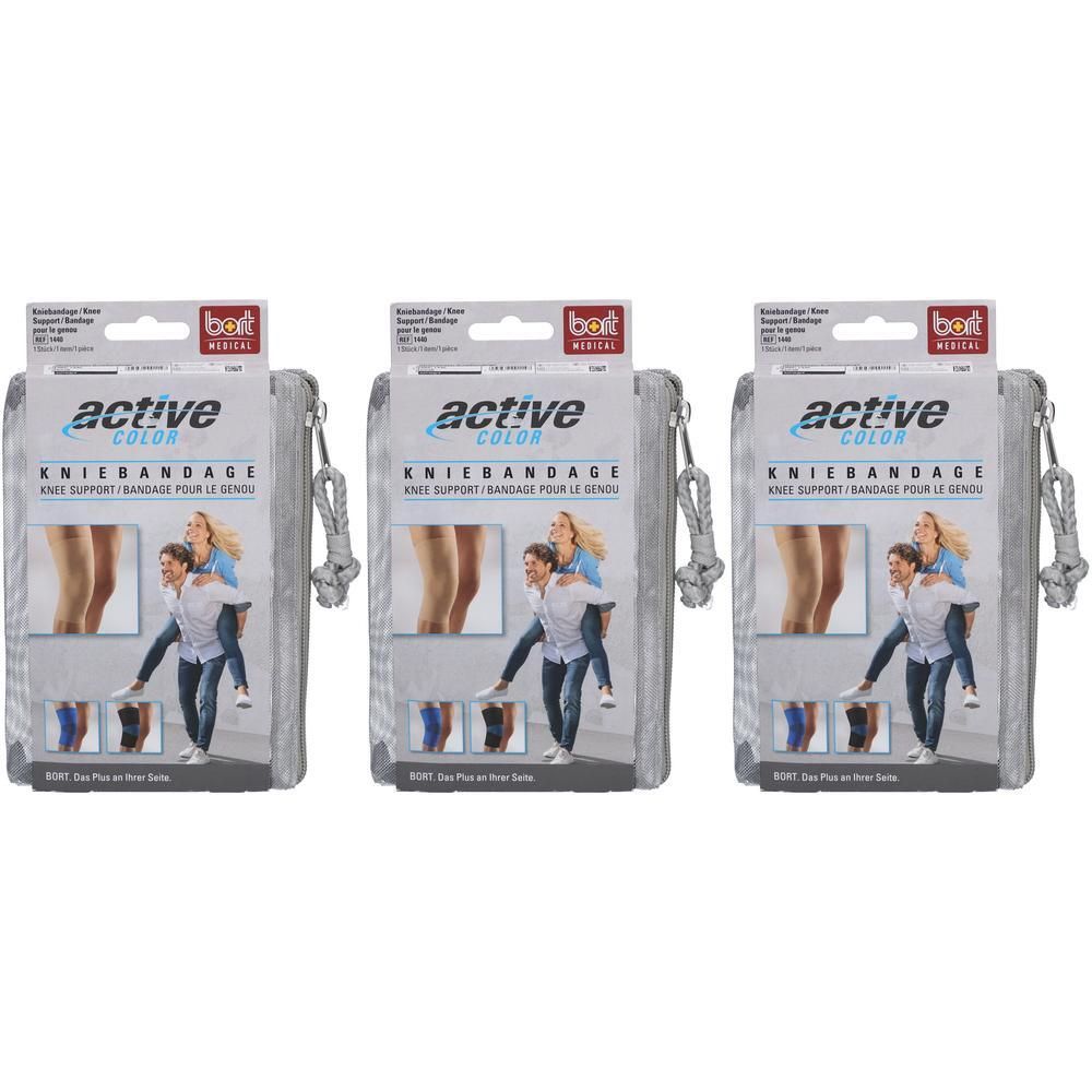 Trois paquets de genouillères ActiveColor avec images de produit et options de couleur.