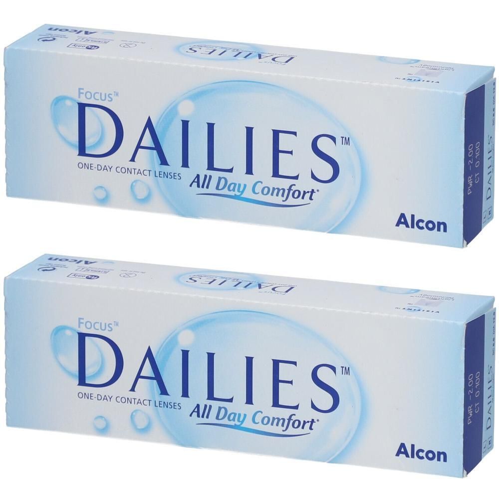 Deux boîtes de lentilles de contact journalières Alcon Focus Dailies All Day Comfort.