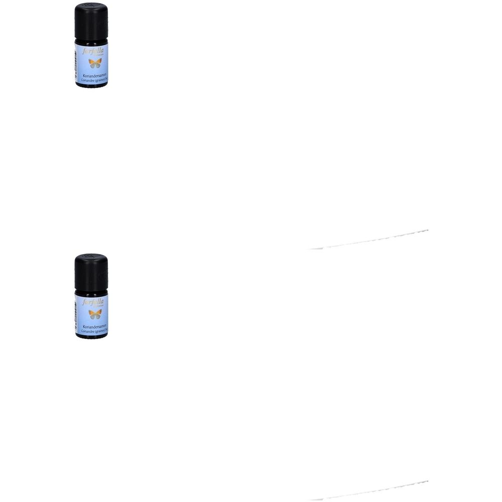 Deux petits flacons bruns avec bouchon noir. Un papillon est représenté sur l'étiquette. Du texte est visible.