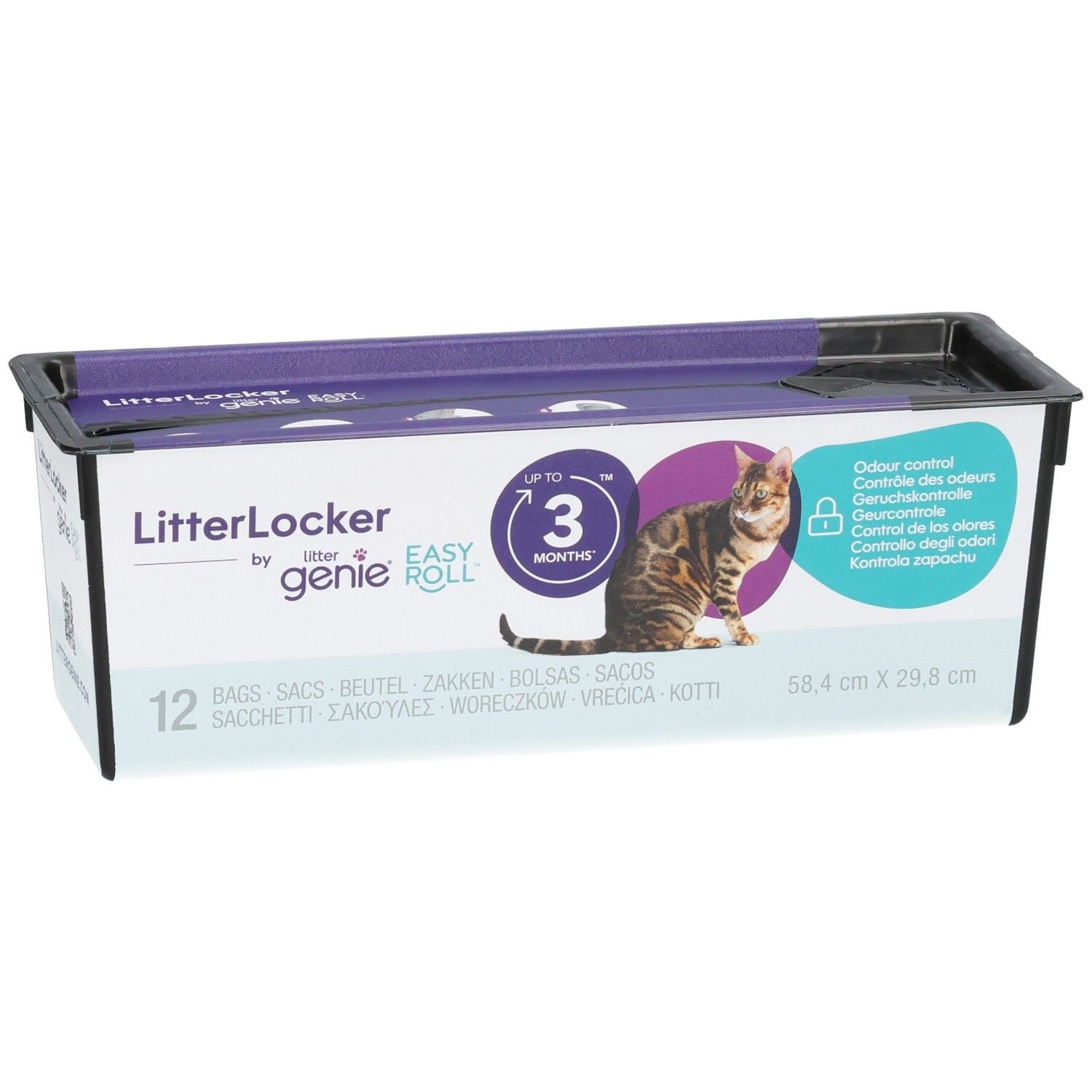 LitterLocker Easy Roll Nachfüllkassette für Katzenstreu, 12 Rollen, mit Abbildung einer Katze.