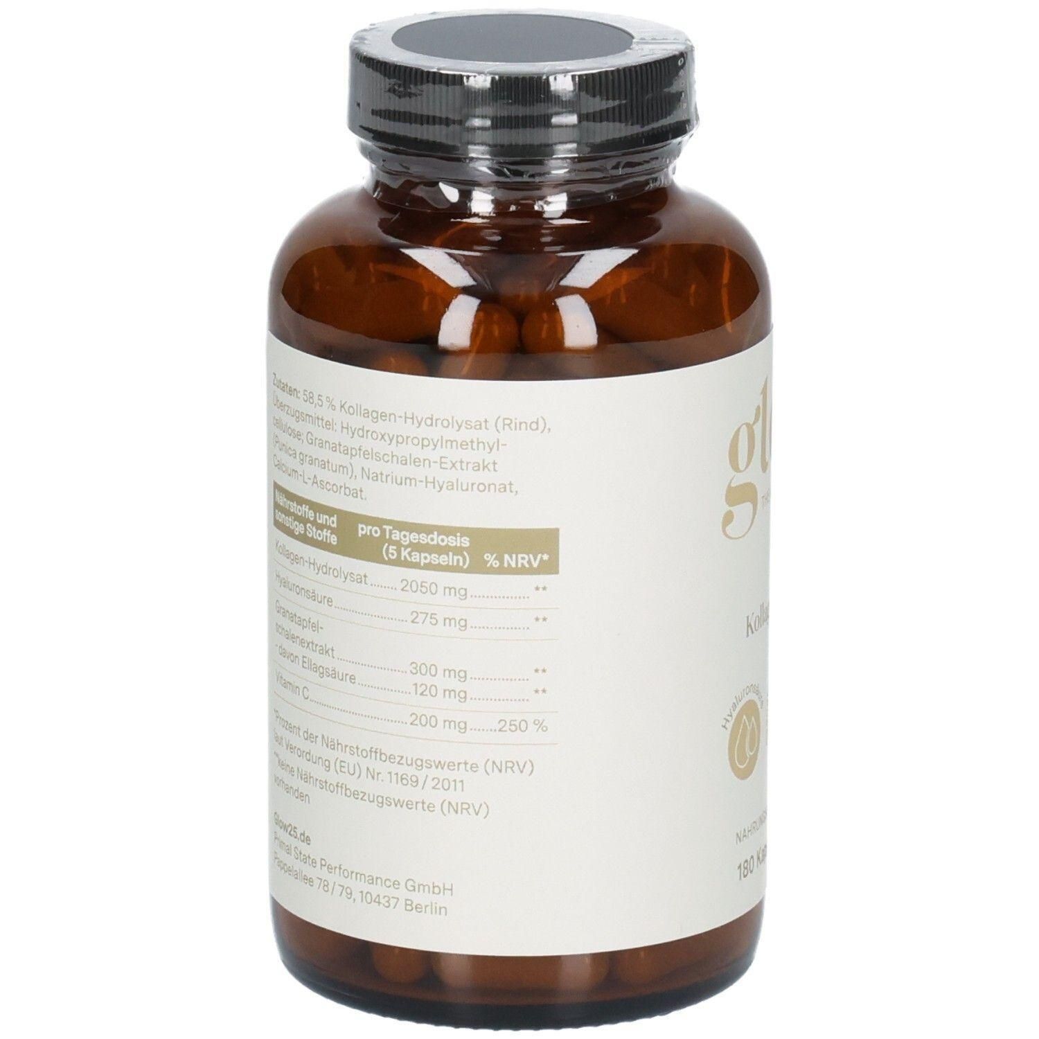 Glow25® Kollagen Kapseln hochdosiert [180 Kapseln] mit Hyaluronsäure und Vitamin C