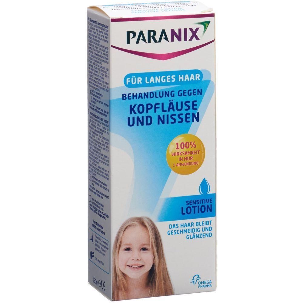 Boîte PARANIX pour cheveux longs. Traitement contre les poux et les lentes. Lotion Sensitive. Image d'une fille.