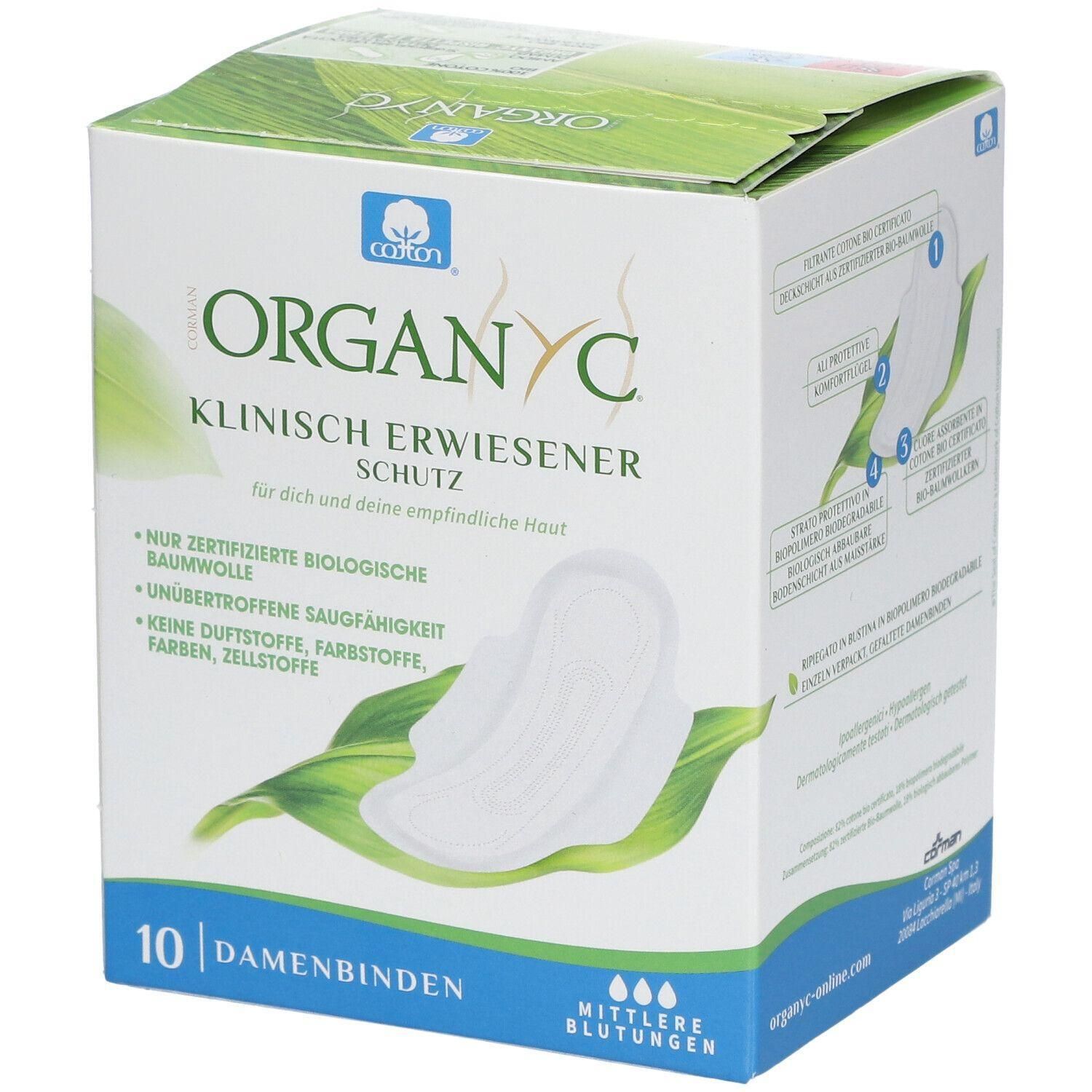 Boîte de serviettes hygiéniques ORGANYC. Protection cliniquement prouvée. 10 unités, flux moyen.