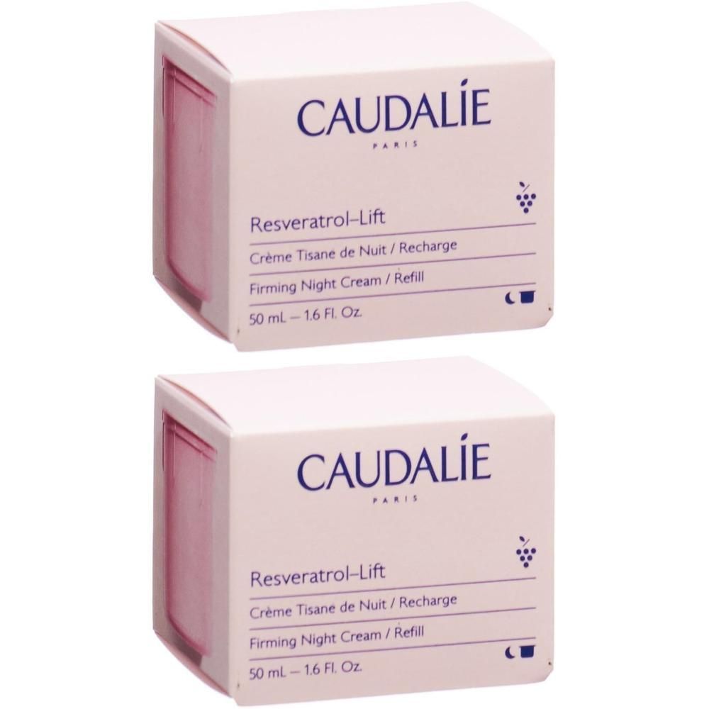 Deux boîtes blanches CAUDALIE Resveratrol-Lift Crème Nuit. 50 ml.