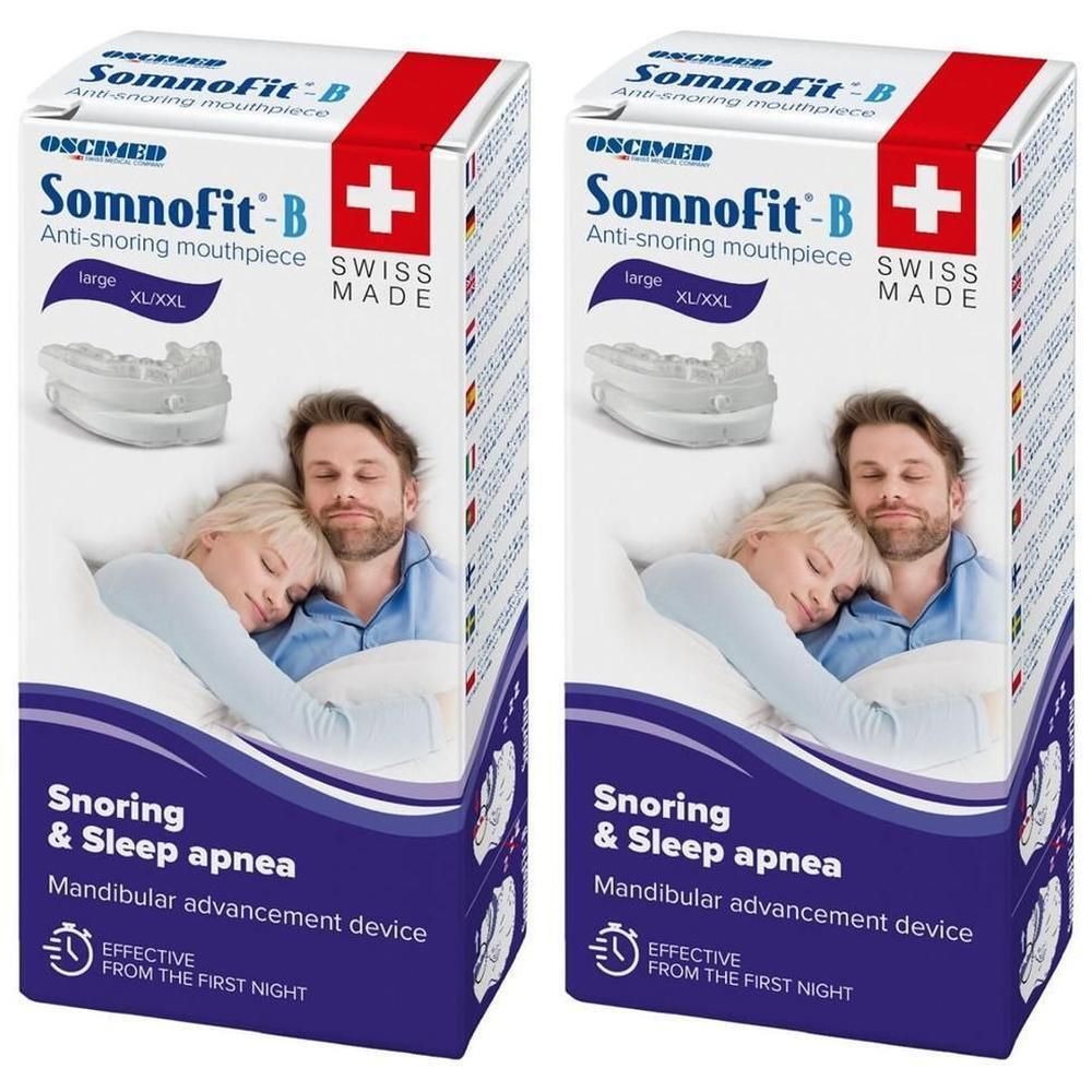 Deux boîtes de SOMNOFIT-B, embout anti-ronflement, Large/XL/XXL. Pour ronflements et apnée du sommeil.