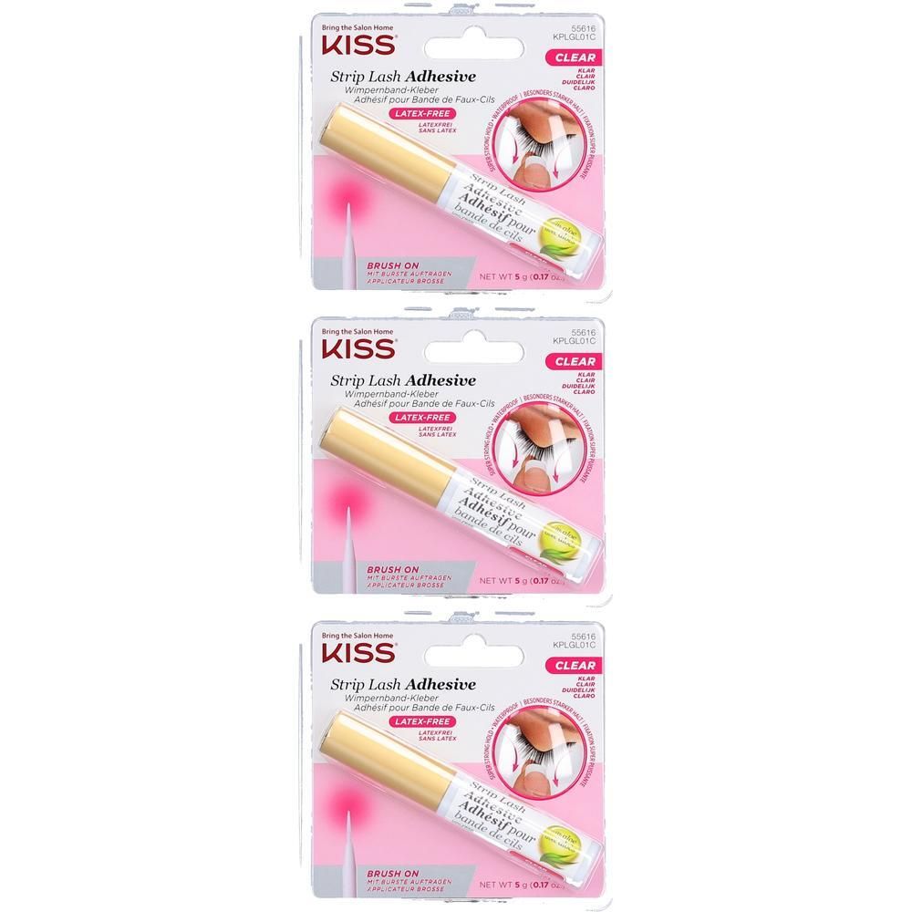 Lot de 3 adhésifs pour cils KISS, transparent, avec applicateur.