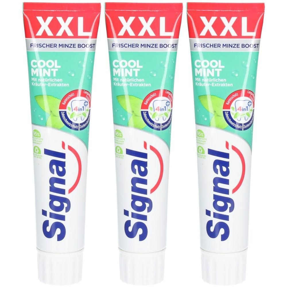 Drei Tuben Signal Zahnpasta Cool Mint XXL mit Frischer Minze Boost.