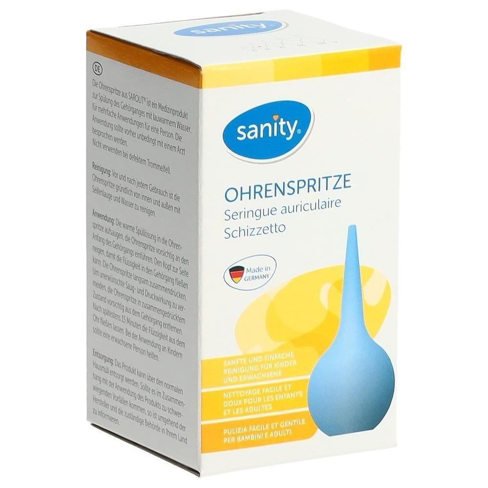 Sanity Ohrspritze, blau, 41 ml Fassungsvermögen, Made in Germany.