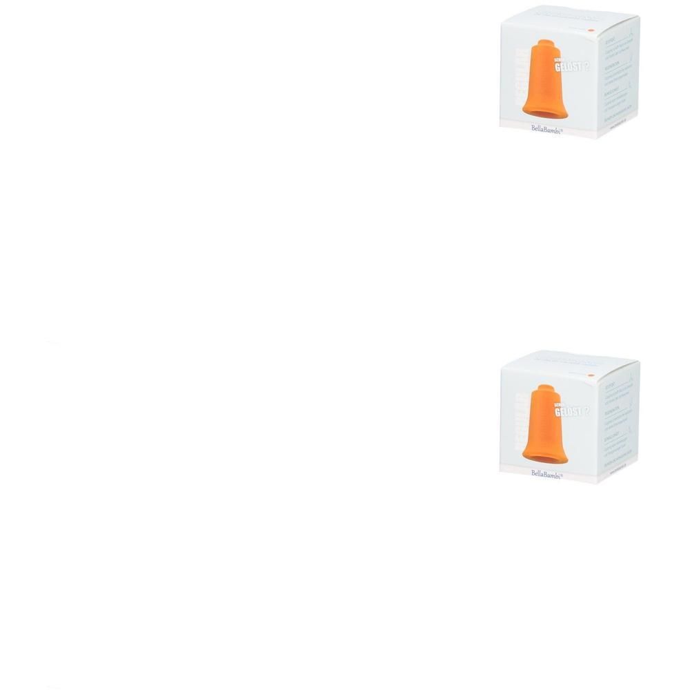 Zwei orangefarbene Becher in weißen Kartons. Aufdruck auf den Kartons. Produktname nicht lesbar.