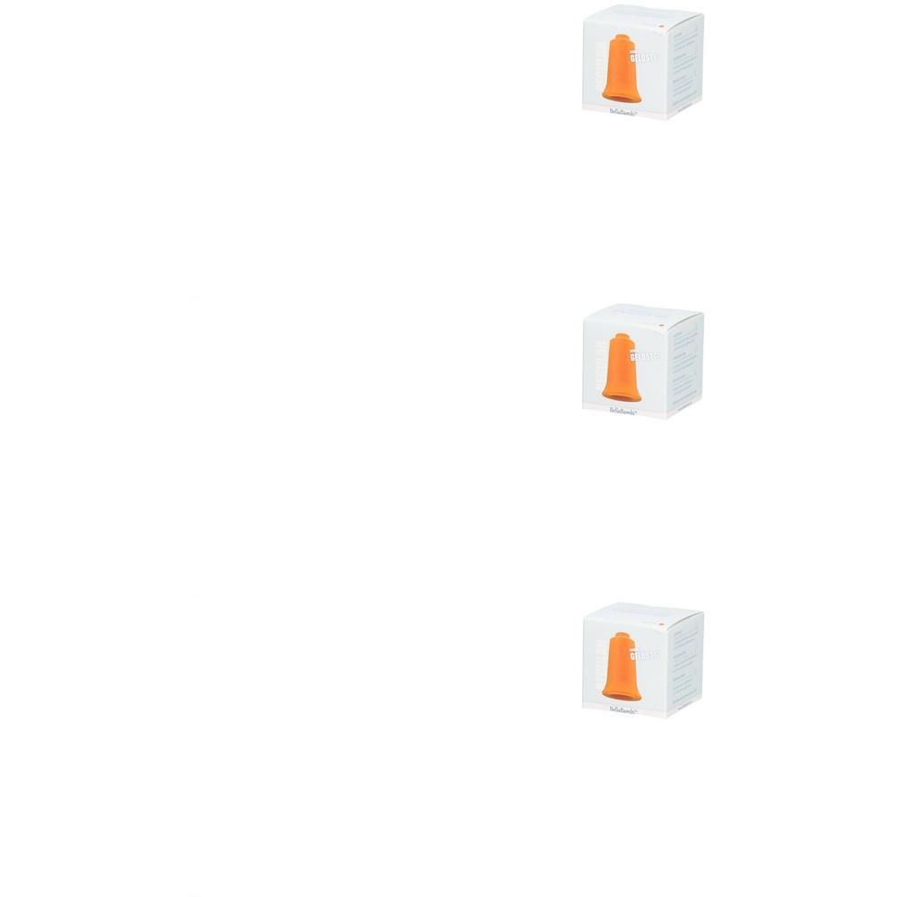 Drei Packungen mit orangefarbenen Produkten. Jede Packung zeigt ein orangefarbenes Produkt. Weiße Verpackung.