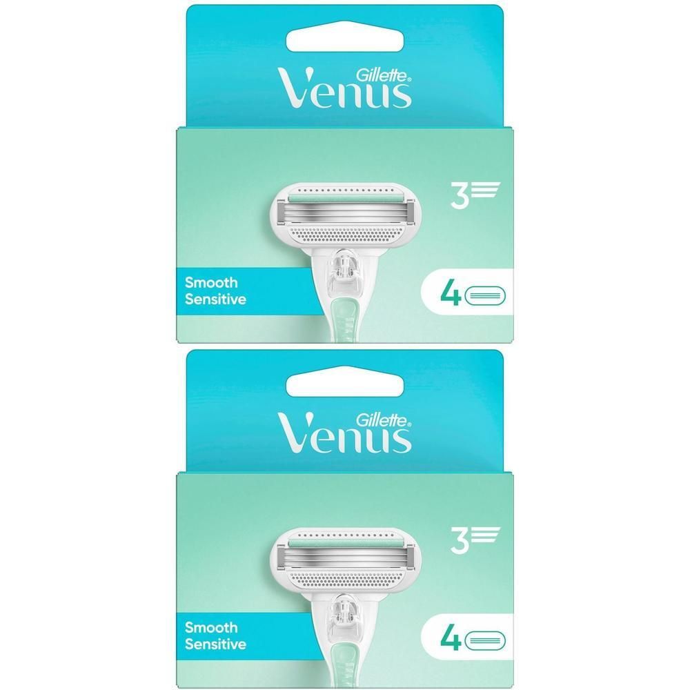 Zwei Packungen Rasierklingen. Jede Packung zeigt eine Rasierklinge und die Aufschrift "Venus" und "Gillette".