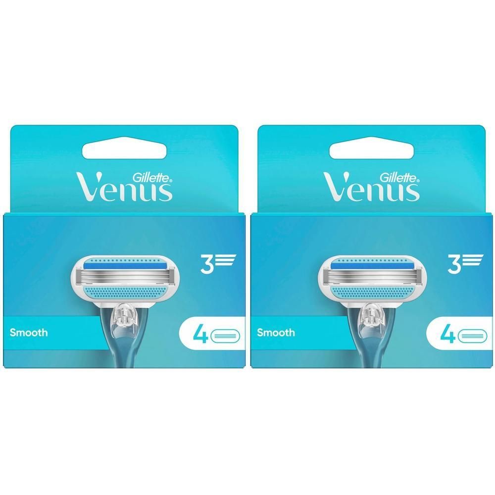 Deux paquets de rasoirs. Chaque paquet montre un rasoir et les mots "Venus" et "Smooth".