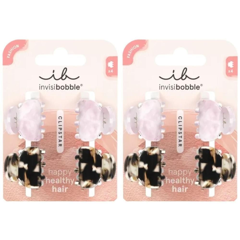 Zwei Invisibobble Clipstar Haarklammern im Petit Four Design, je 4 Stück.