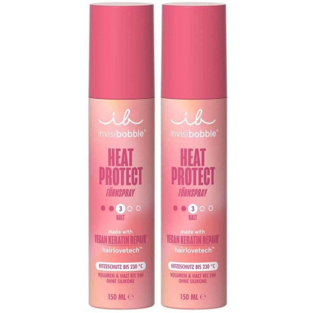 Zwei invisibobble Hitzeschutzsprays mit rosa Verschluss. 150 ml.