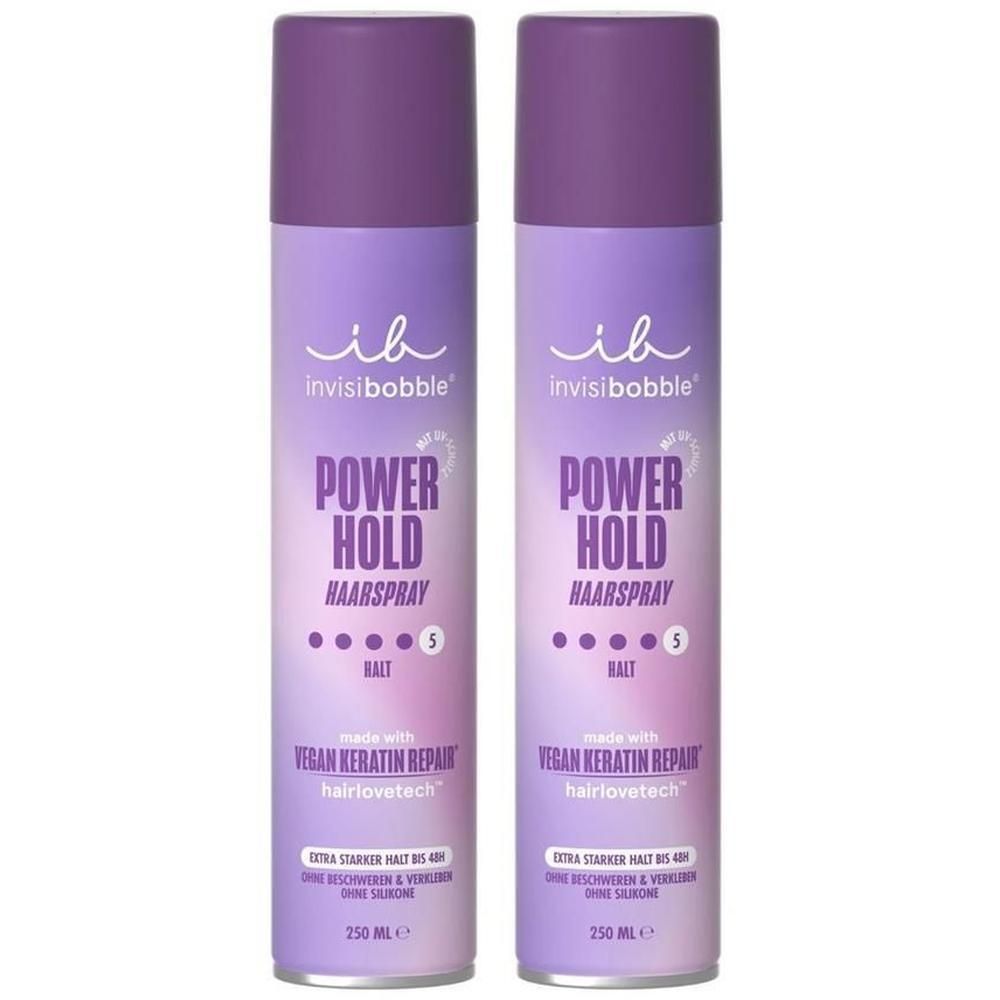 Zwei invisibobble® Power Hold Haarspray Dosen, 250 ml.