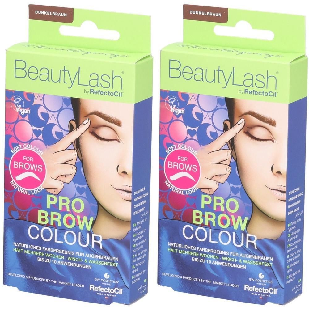 Zwei Packungen BeautyLash Pro Brow Color Augenbrauenfarbe in Dunkelbraun. Für natürliche Augenbrauen.