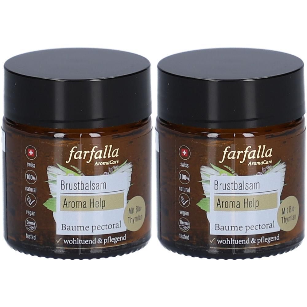 Deux pots de Baume pectoral Farfalla Aroma Help, 100% naturel, végan, testé dermatologiquement.