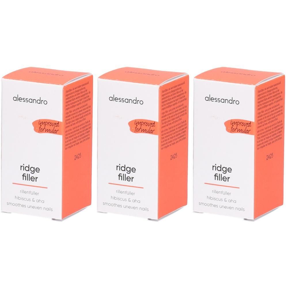 Drei Packungen Alessandro Ridge Filler Nagellack-Basis.