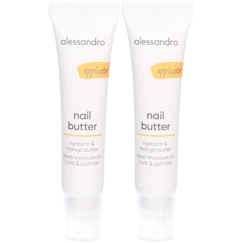 Zwei Tuben Alessandro Nagelbutter mit Hyaluron & Mango Butter für Nägel und Nagelhaut.