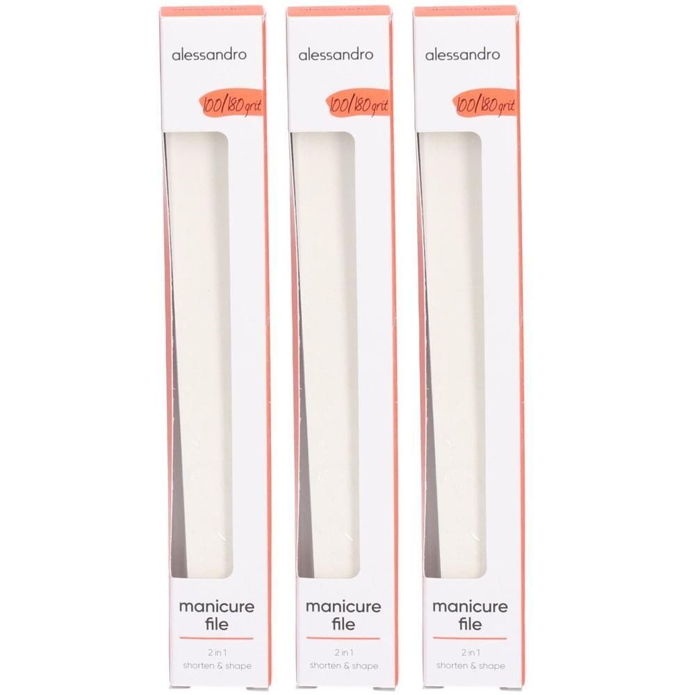 Drei Alessandro Manicure Feilen im Karton, Körnung 100/180.